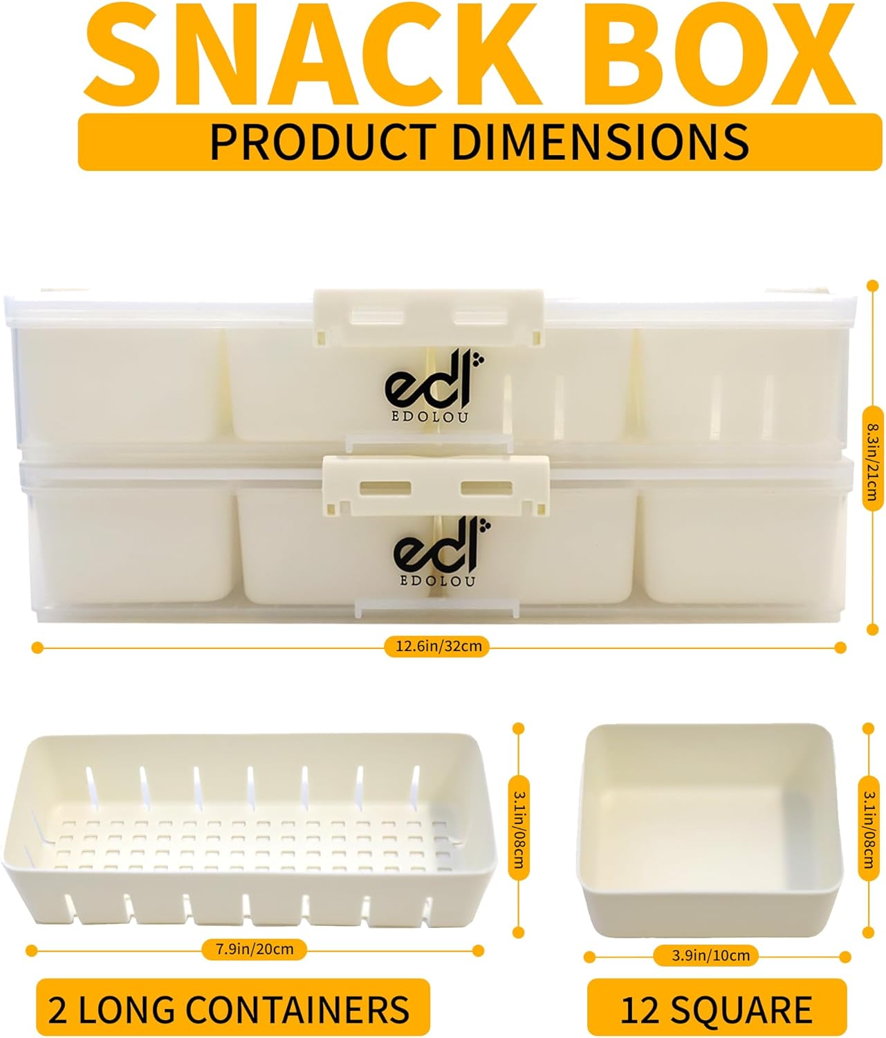 Stackable Snackle Box Organizer – 14 Compartments, BPA-Free & Portable with Lids & Handles – Reusable, Dishwasher & Microwave Safe Snacklebox for Fruits, Veggies & Snacks (White, 2 Pack) - Image 3