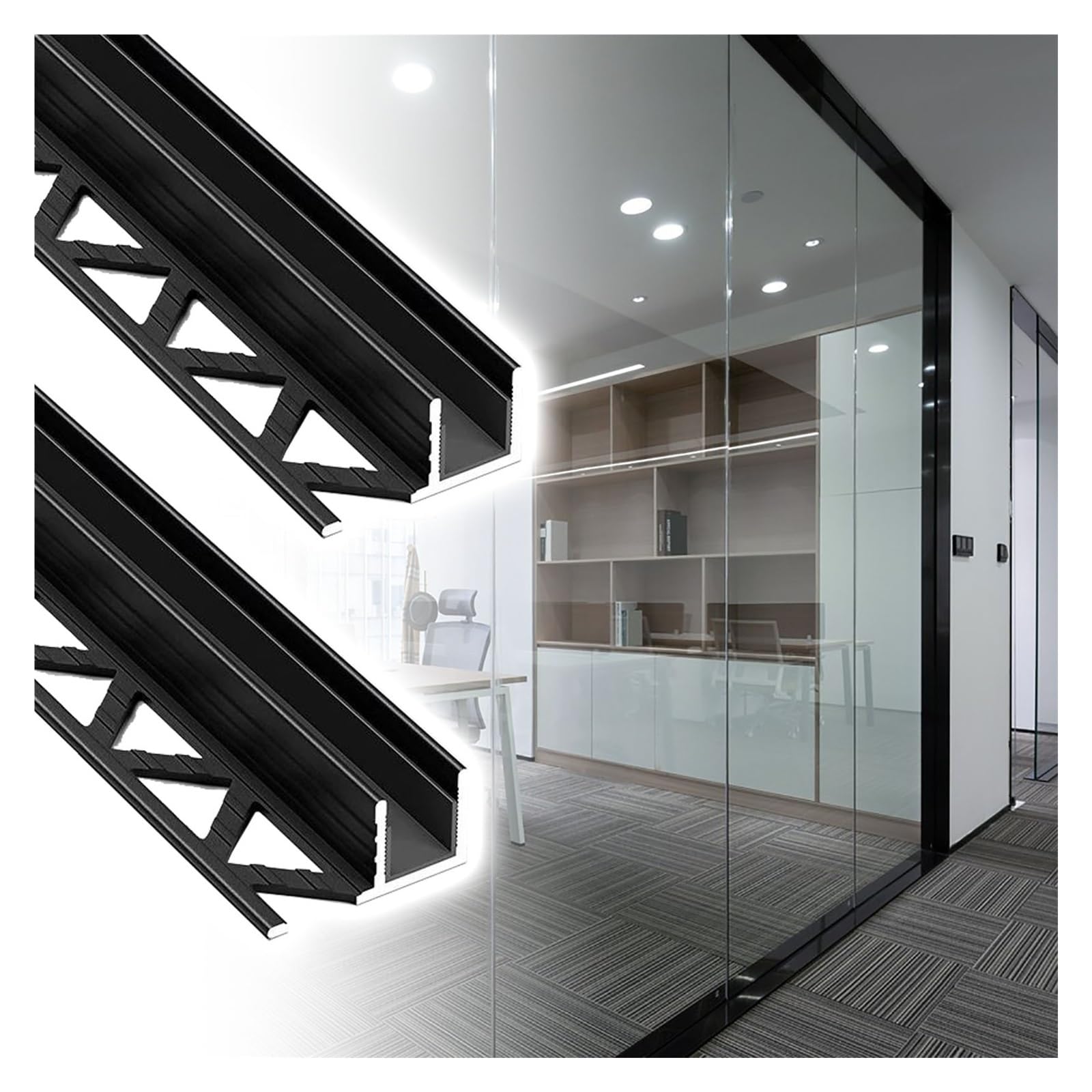 JYHHCYS Versatile Aluminum Glass U Channel White Black, Embedded Glass Edge Trim Channel for Shower Enclosure Partition Railing Balcony Staircase Pool Fence(Black 2pc,12mm(0.47in))