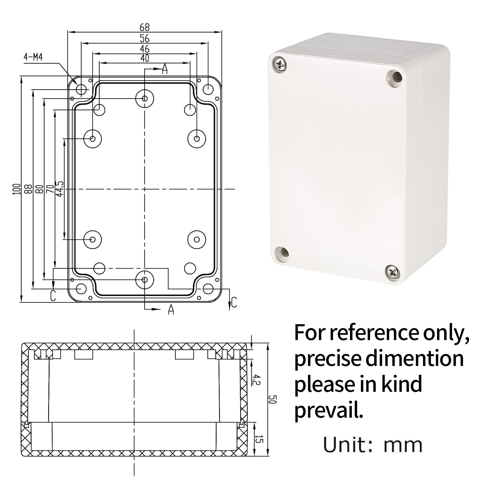 2 Piezas Cajas de Conexiones, Caja de Derivación Estanca Exterior Electricas, Cajas de Proyectos Electrónica Plástico, Conexiones Cables Electricos Estancos (100X68X50MM, Blanco grisáceo)