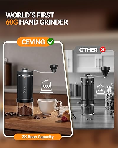 Miniatura 2 de El primer molinillo de café manual de gran capacidad de 2.12 oz del mundo, molinillo de café portátil de grano de café con 40 ajustes ajustables,