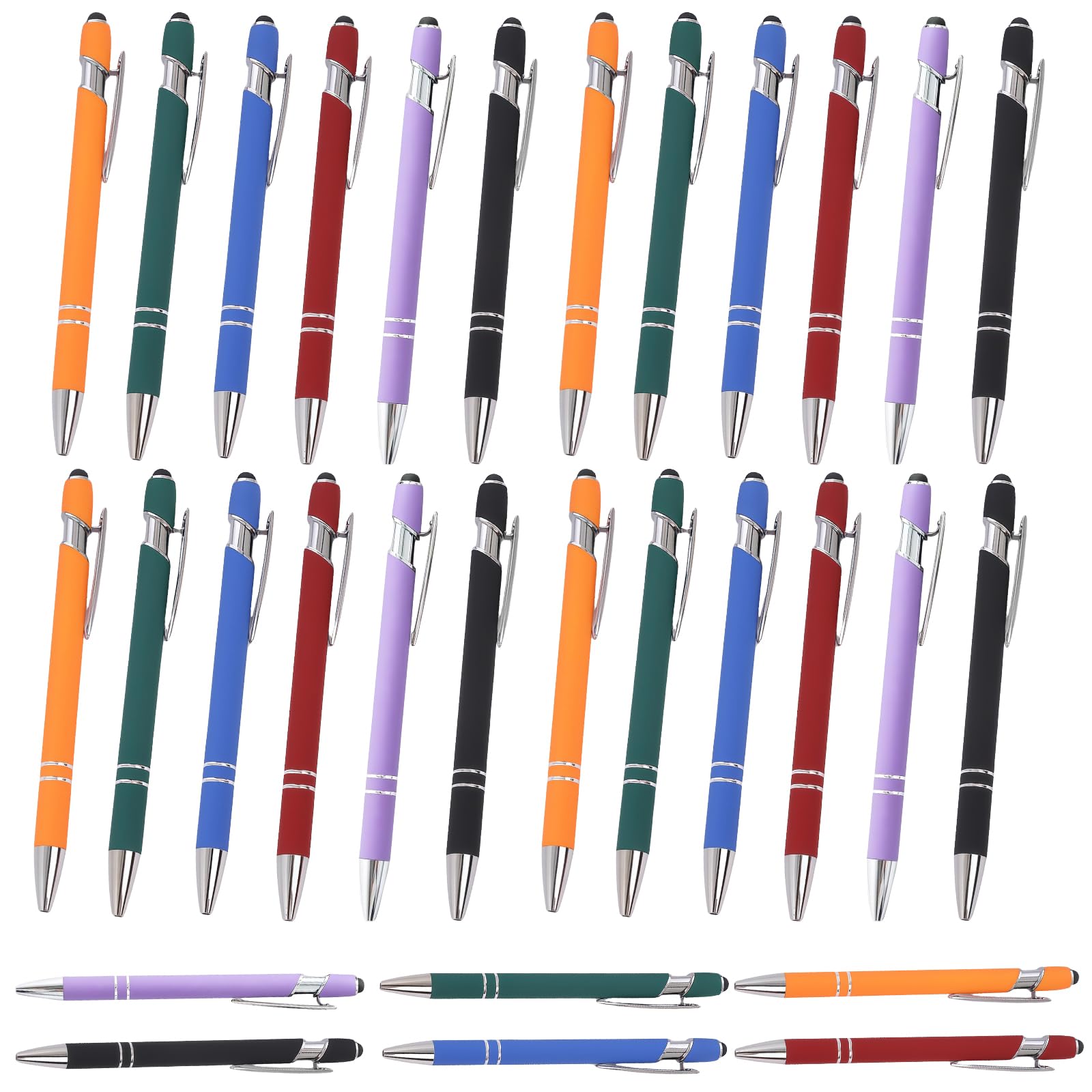 Lot de 30 stylos à bille en métal: stylos à bille rétractables de qualité supérieure, 6 couleurs avec tactile, réutilisables pour le bureau, l'école, études, maison, collègues et les familles.