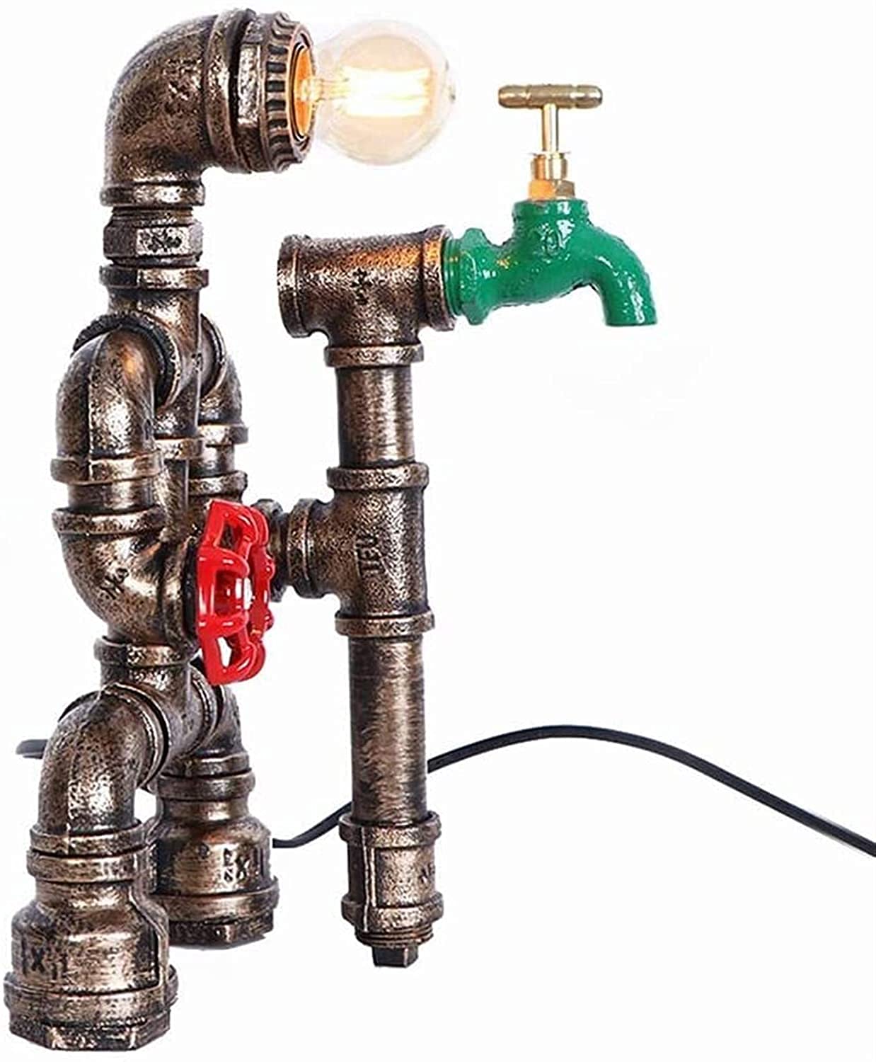 Schreibtischlampe Kreative Industrielle Schmiedeeisen Roboter Schreibtischlampe Metall Vintage E27 Edison Wasserpfeife Tischleuchten,Ohne Glühbirne,Ein