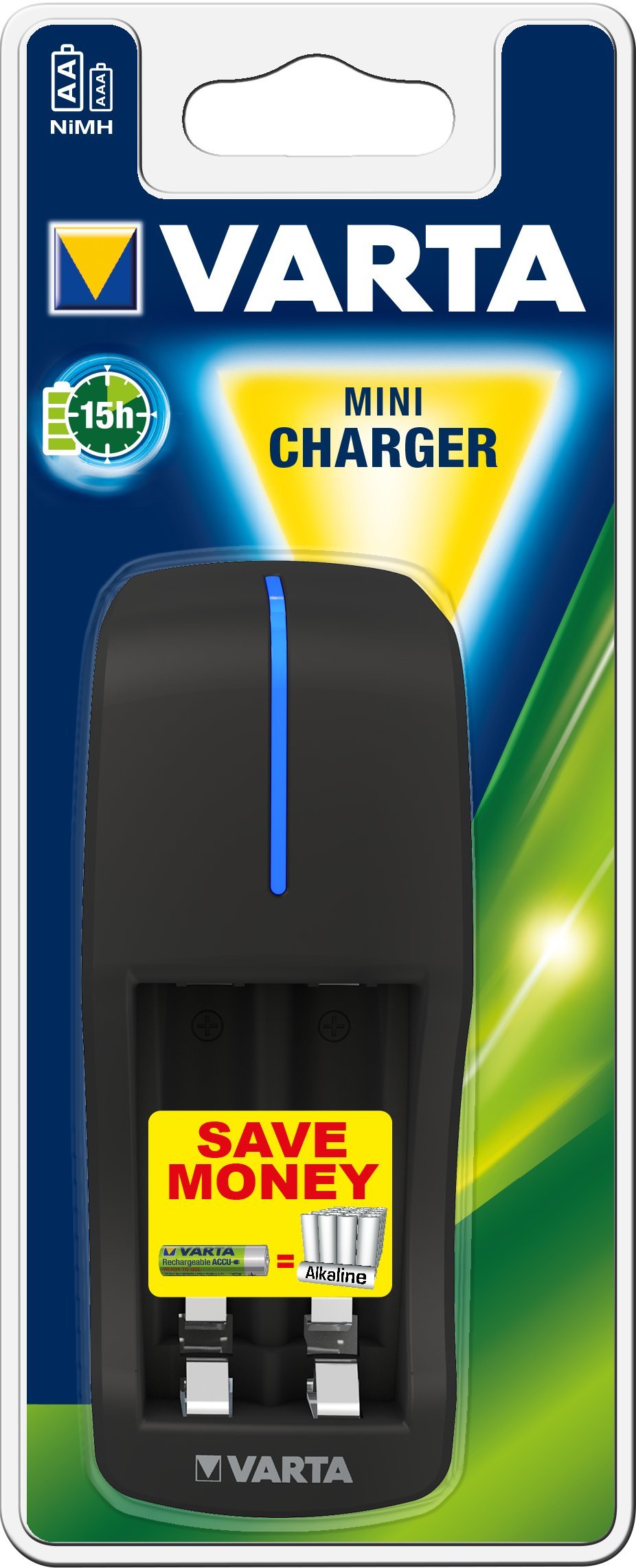 Varta Mini Charger - Cargador de Pilas NiMH AA y AAA, negro