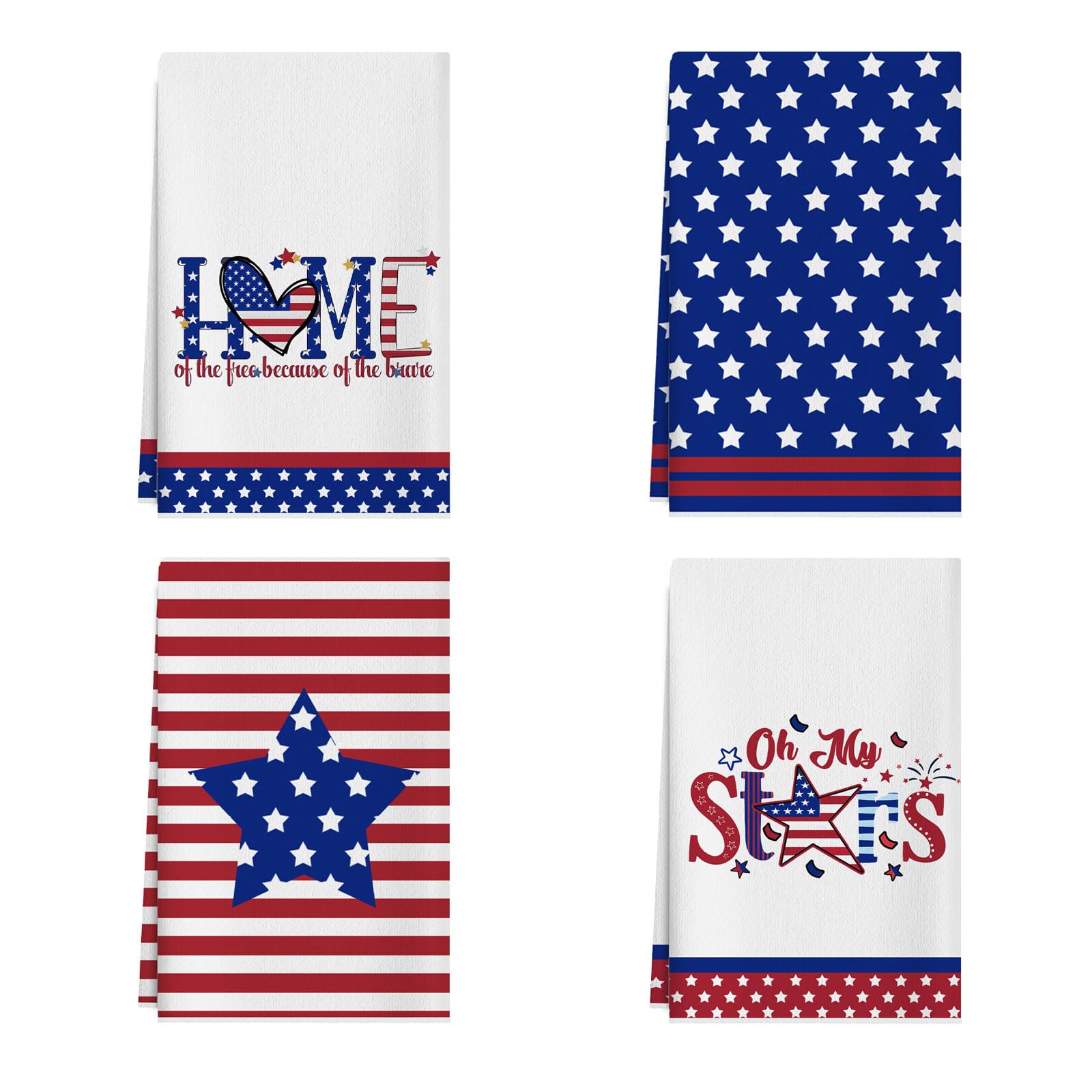 XCHI Oh My Stars Stripes America Patriotic 4th of July Memorial Day Independence Day Kitchen Towels Dish Towels 18x26 Inch Home Decorations Hand