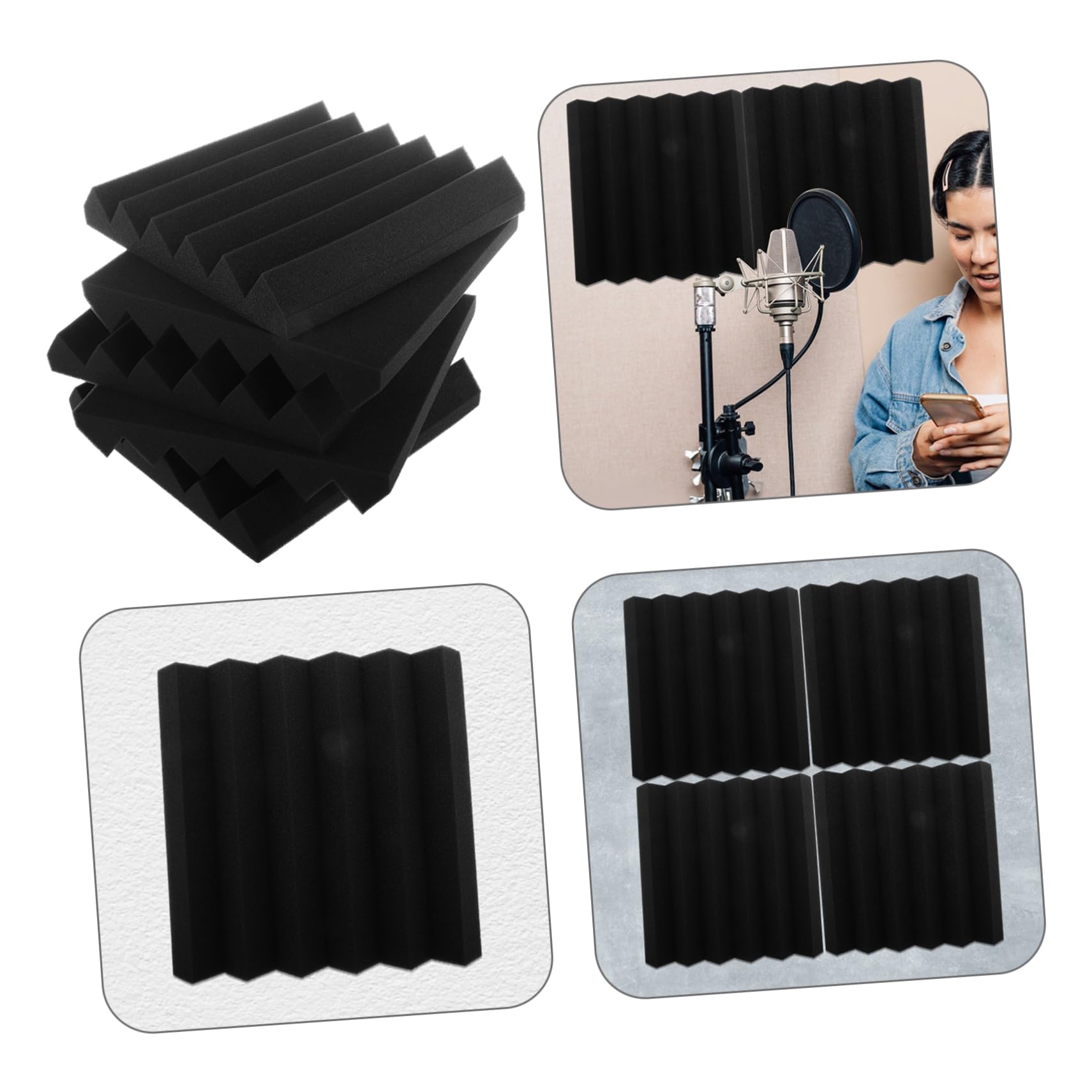 Pannello Acustico in Schiuma Nera 30x30x5 Cm 5 Pezzi | Design a Cuneo Scanalature Triangolari, Autoadesivo, Ignifugo, per Home Theater e Sala Cinema