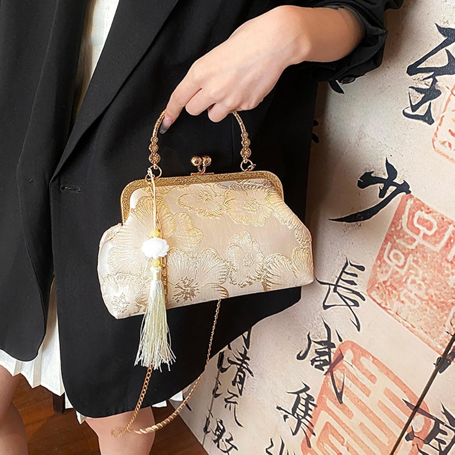 Elegant Chinese Evening Bag Cheongsam Inspired Chain Shoulder Crossbody Bag for Wedding Party Women Handbag - Image 4