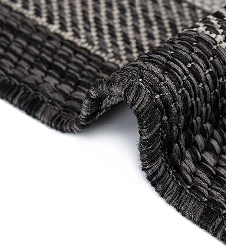 Miniatura 8 de Unique Loom - Colección Outdoor Border - Tapete para exteriores de borde suave - 5pies 3pulgadas, redondo, negromarfil