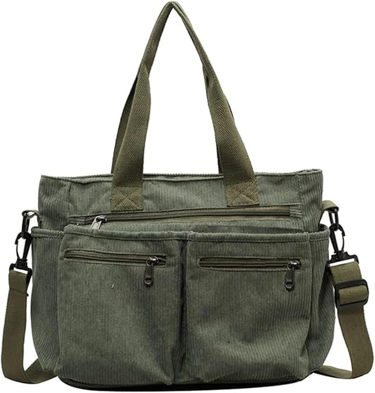 Minimalist Multi Pockets Corduroy Shoulder Bags for Work Travel Handbags Water Repellent Tote Bags for Women