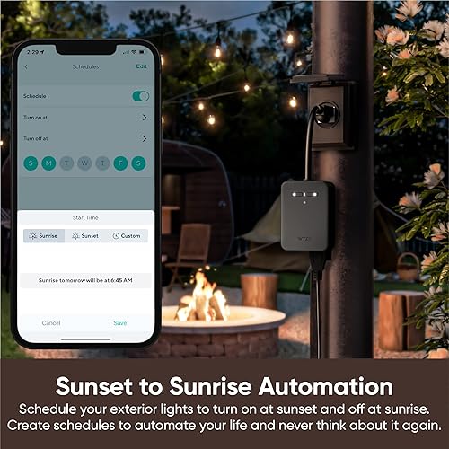 Miniatura 5 de Wyze Enchufe para exteriores, monitoreo de energía de dos salidas, IP64, enchufe inteligente WiFi de 2.4 GHz, funciona con Alexa, Google Assistant,