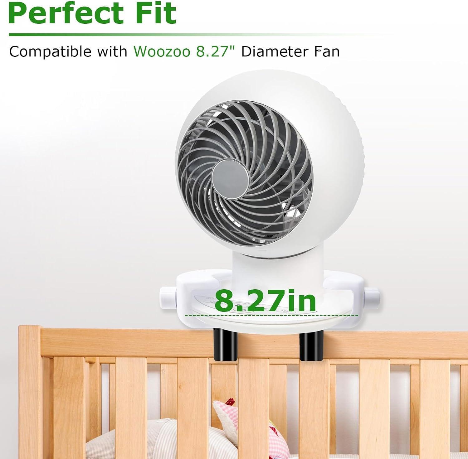 Bunk Buddy Fan Holder for Woozoo Fan，Compatible with 8.27 Inch Diameter Models，Adjustable C-Clamp, Dorm Room Cooling Accessory for College, Military Barracks, No Tools Needed (White, PLA & Metal)