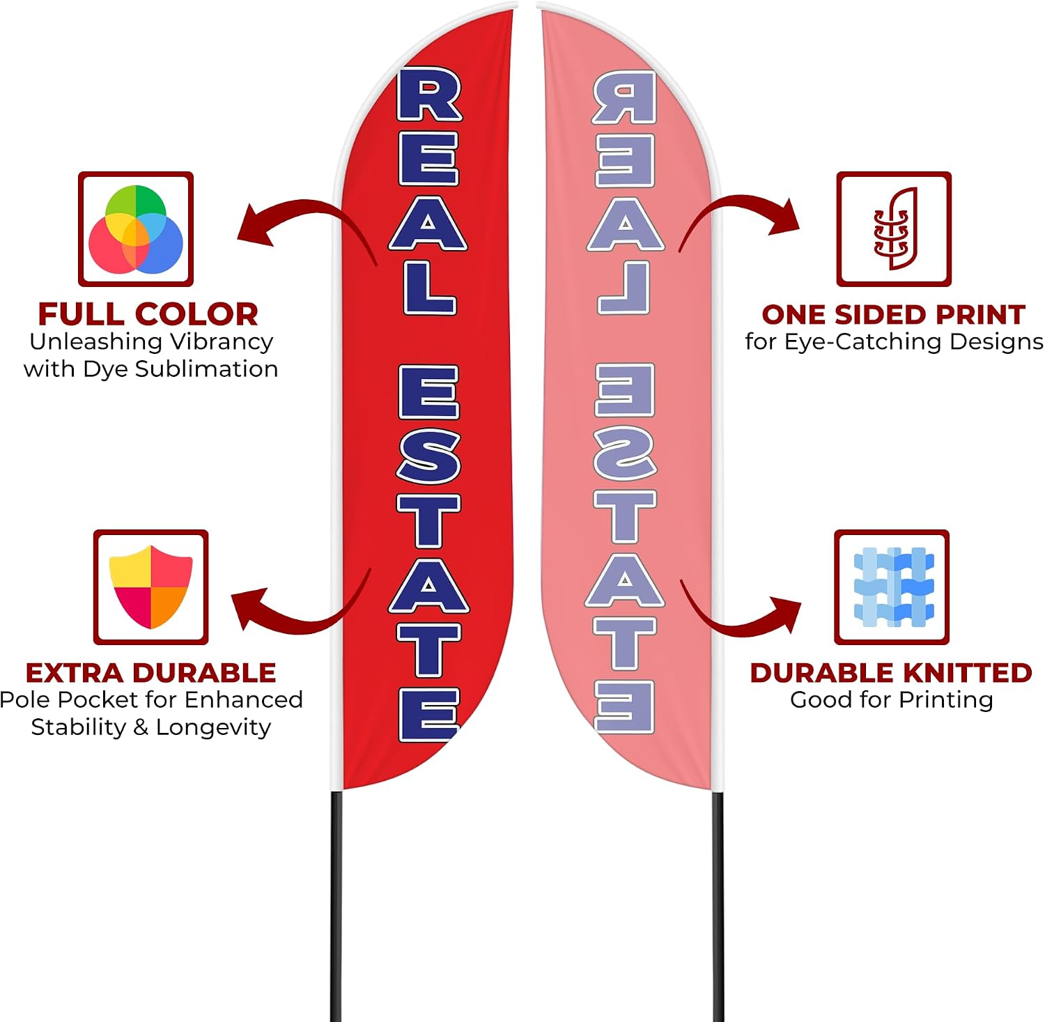 Real Estate Sign feather flag Pole kit for Outdoor by Mavis Printing | 15 FEET Long Polyester Outdoor Banner Flag for Easy Hang | HD Print Swooper Flag to Advertise Real Estate Business