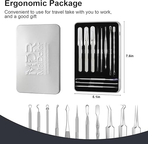 Miniatura 8 de Juego de herramientas de extracción y extracción de espinillas y acné de acero inoxidable, elimina rápida y de forma segura el acné, puntos negros,