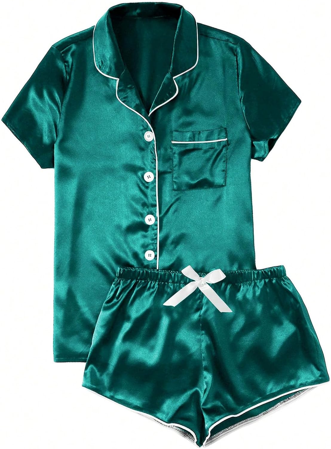 Womens Satin Pajamas Set 2 Piece Button Down Sleepwear Pjs Sets Short Sleeve Cute Tops and Shorts Set Soft Loungewear