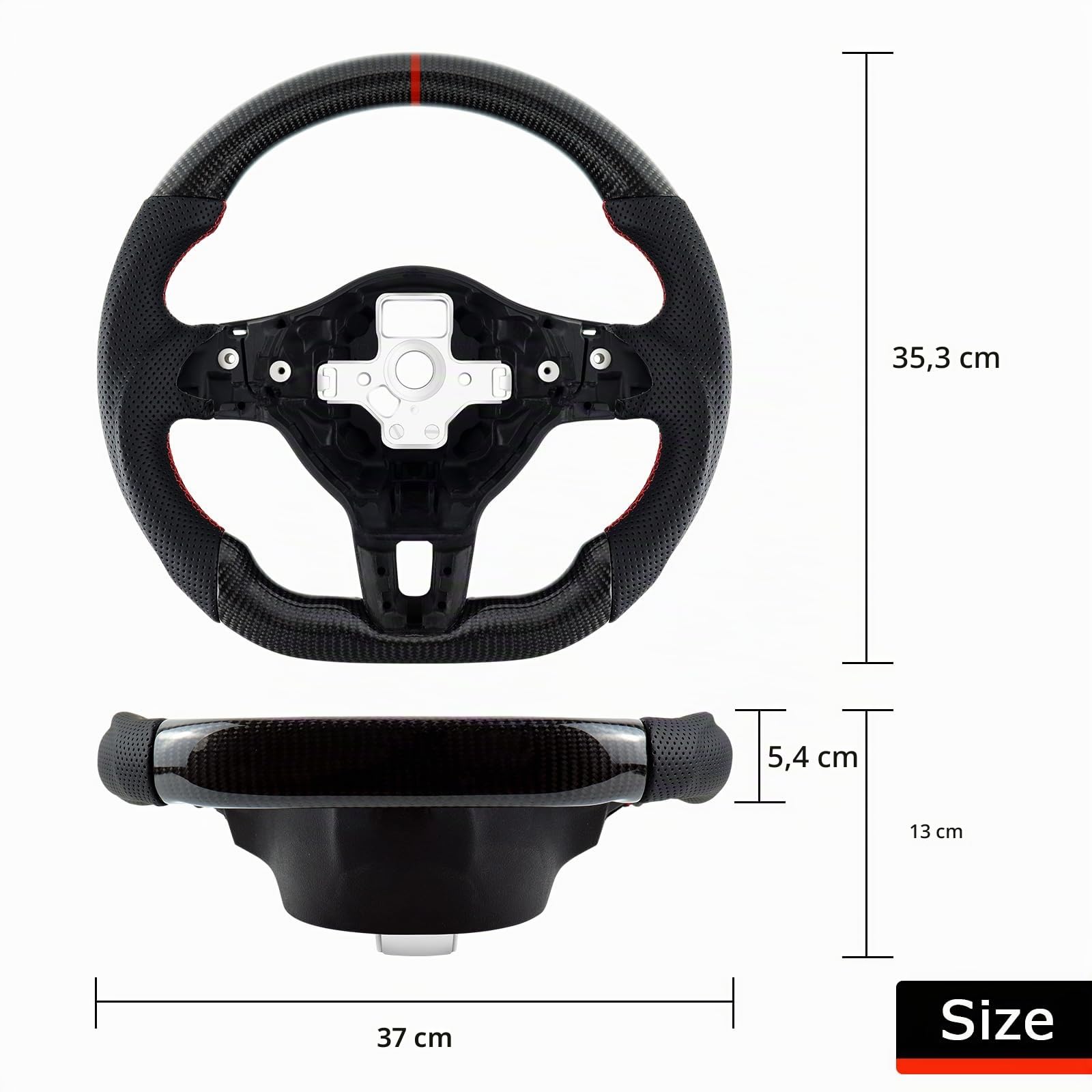 Volante de fibra de carbono, piel y D, con fondo plano y costuras rojas, mango de cuero perforado para VW Volkswagen Golf MK6 GTI 2008-2014