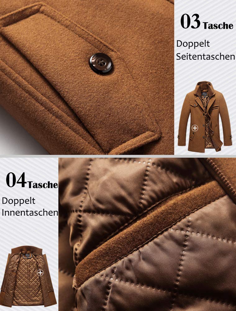 Lavnis Herren Warm Wollmantel Stehkragen Wintermantel Kurzmantel Winter Jacke Business Freizeit