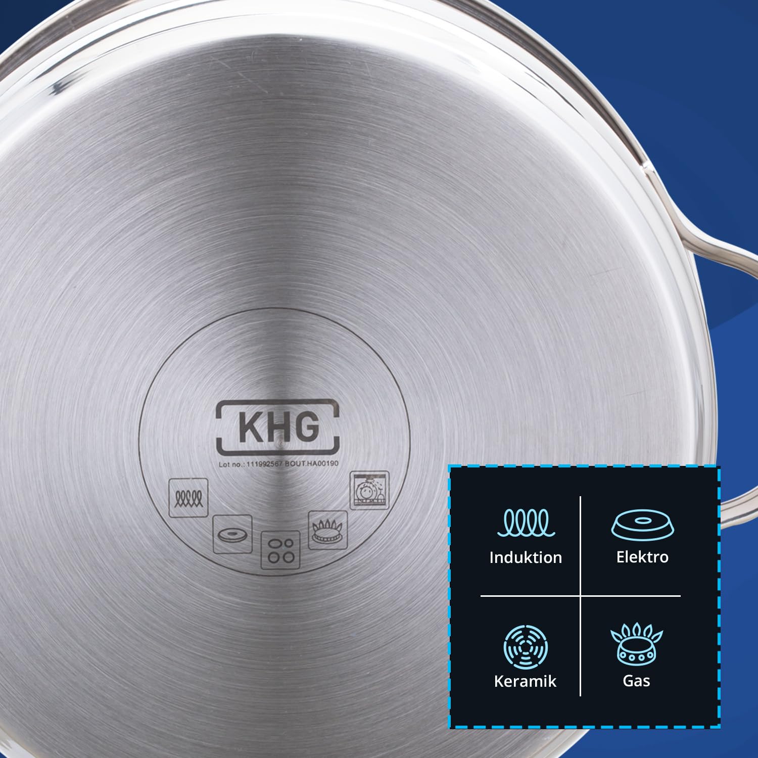 KHG Topf XXL Kochtopf 26 cm, 10 L Induktion, Edelstahl unbeschichtet