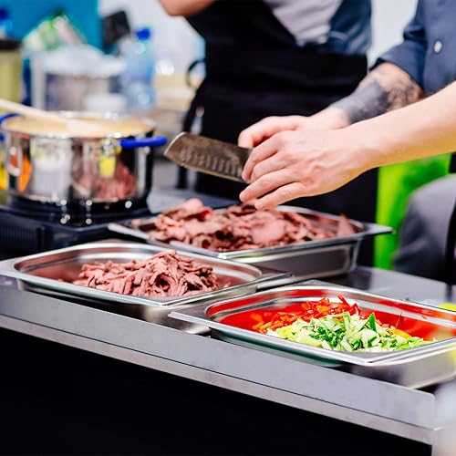 Vista 19 de Paquete de 10 sartenes de acero inoxidable para mesa de vapor de 1/3 de tamaño, 0.031 in de grosor, sartenes de calentamiento antiatascos