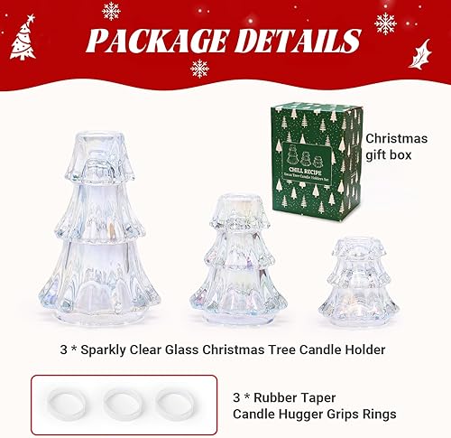 Miniatura 2 de CHILL RECIPE Portavelas de Navidad con forma de árbol de Navidad, con forma cónica de cristal, gruesos con agarres de goma para decoración de mesa,