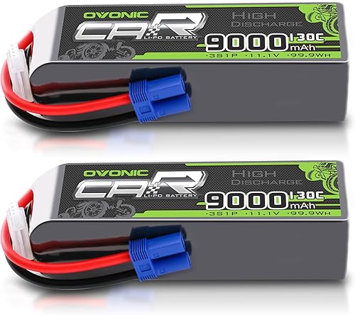 OVONIC 3S LiPo Batería 9000mAh 11.1V 130C RC Batería con conector EC5 (paquete de 2)