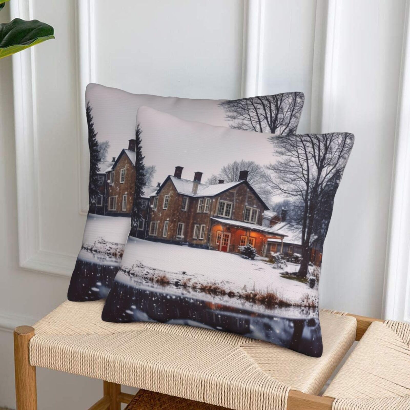 NONHAI Decorative Throw Pillow Covers Set of 2, 12"x12" Square Cushion Case Soft Comfy Winter Farmhouse Throw Pillows for Couch Cushion Livingroom Farmhouse Home Decor Pillowcases