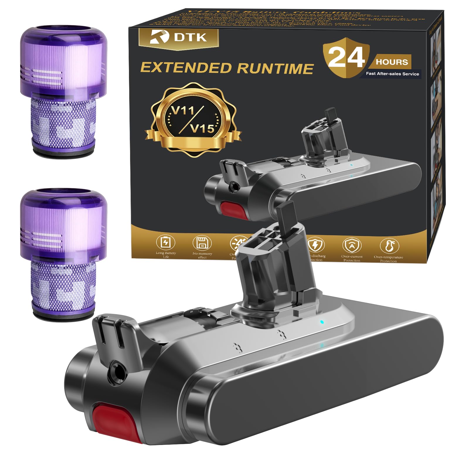 DTK Professional Ersatzakku für Dyson V11&V15, passend V11 SV15, SV17, SV28 & V15 SV22, SV47, Kompatibel Torque Drive, Fluffy, Animal Extra, Absolute, Absolute+, Complete(Nicht SV14&Outsize SV16/29)