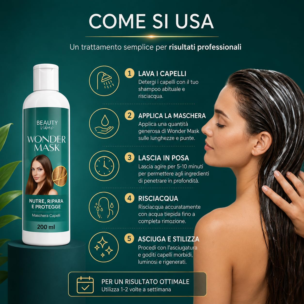 Wonder Mask Crema Capelli Lisci 600 ml – Maschera Ristrutturante con Cheratina – Trattamento Idratante e Lisciante