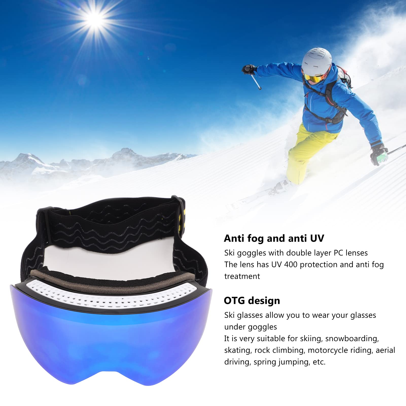 soobu Lunettes de Ski OTG, Lunettes de Ski Anti-buée de Protection Cadre en TPU pour la Conduite en Vol