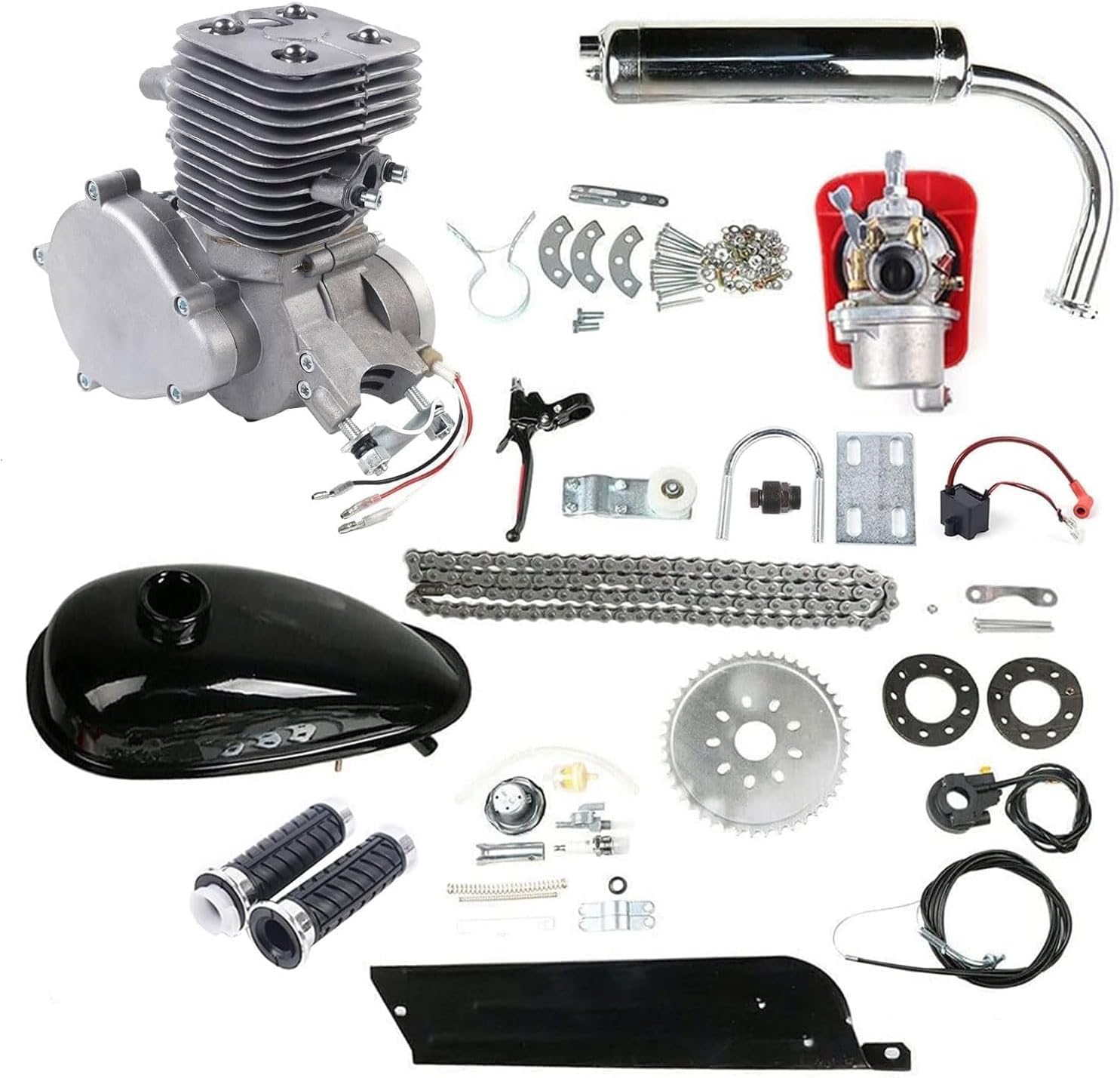 Upgraded 100cc Bicycle Engine Kit 2 Stroke Bike Motor, Air-Cooling Gas, Engine Motorized Bicycle Kit with CDI Ignition Mode and 36-Tooth Sprocket for Most 26"/28" Bikes Scooter