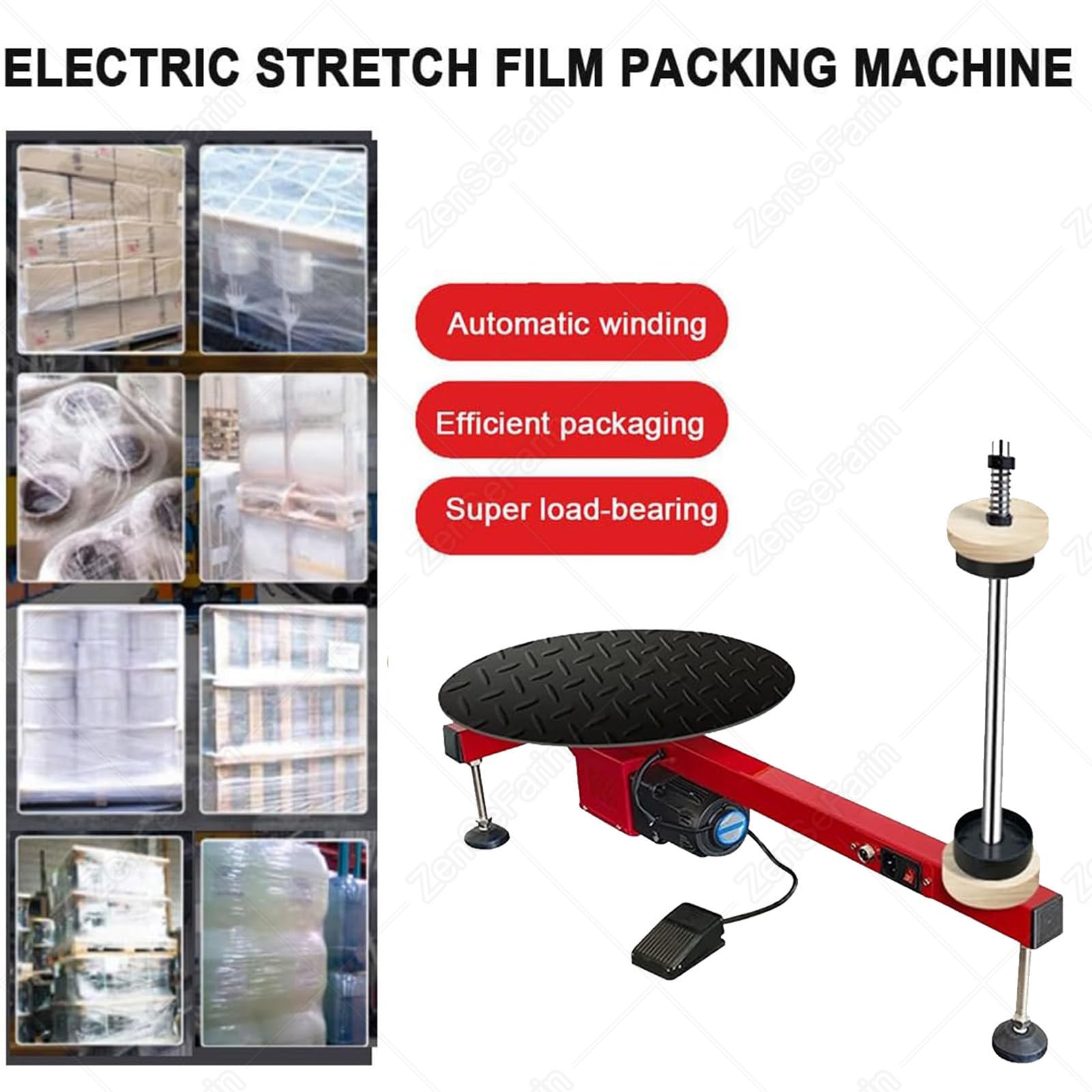 Distributore di Film Estensibile Elettrico,Avvolgitrice Completamente Automatica per Pallet,Soluzione Imballaggio Industriale,velocità 50 Giri/Min per Il Trasporto Sicuro della Scatola