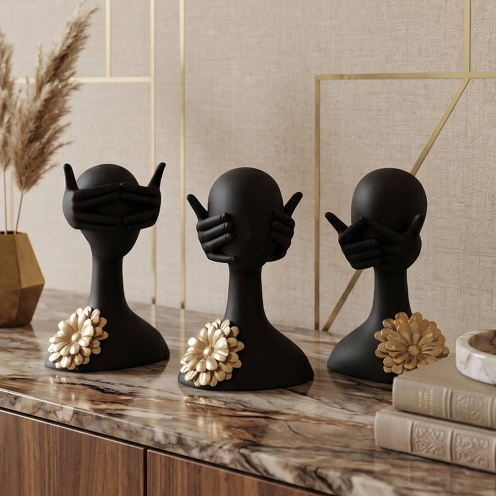 F Fityle Busto con Flor Metálica Dorada Dorado Busto Resina Mate Escultura con Flores para Salón, Estantería, Recibidor, Style to 1