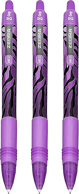 ZEBRA Z-Grip Smooth Ballpoint Pen - 1.0mm - Funky Flame - Stripe Violet Barrel - Violet Ink - Pack of 3