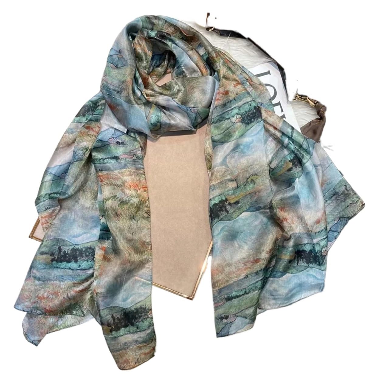Sciarpa di Seta Sciarpa di seta verde chiaro Moda donna Primavera Estate Sciarpe da spiaggia floreali Scialli Autunno Inverno Sciarpe lunghe Avvolge 180 * 110 cm (Color : Blue green)