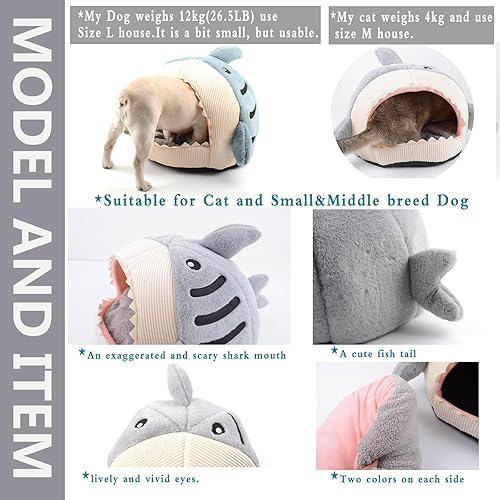 Miniatura 7 de Hifrenchies Shark Pet House - Casa para bulldog francés, casa de tiburón, cama lavable para cueva para perro con alfombrilla de cojín extraíble,