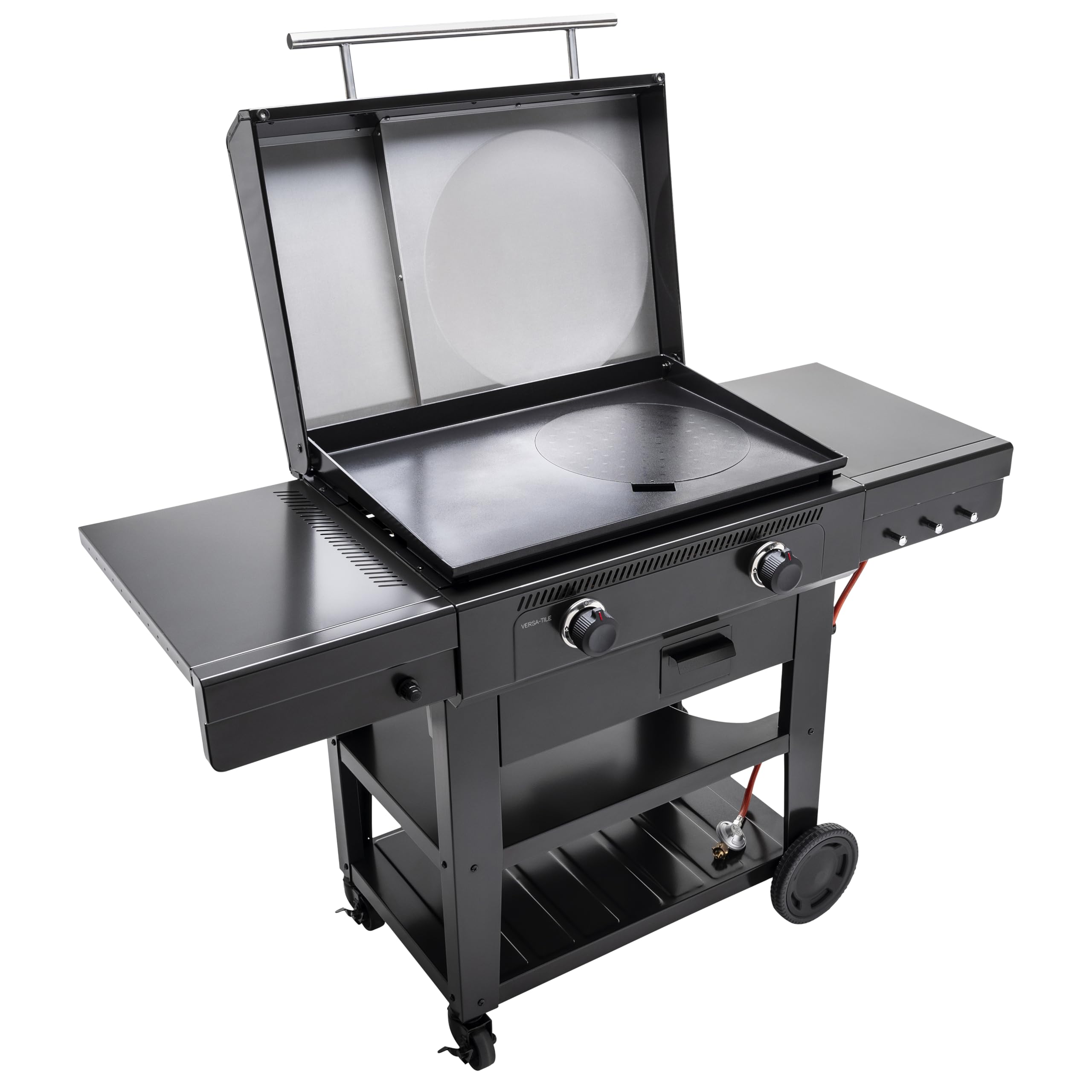 Char-Broil Barbacoa de Gas Versa-Tile, Plancha a Gas de 2 Zonas, Superficie de Cocción: 70 x 50 cm, Sistema de Módulos 3 en 1: Plancha, Parrilla y Horno para Pizza