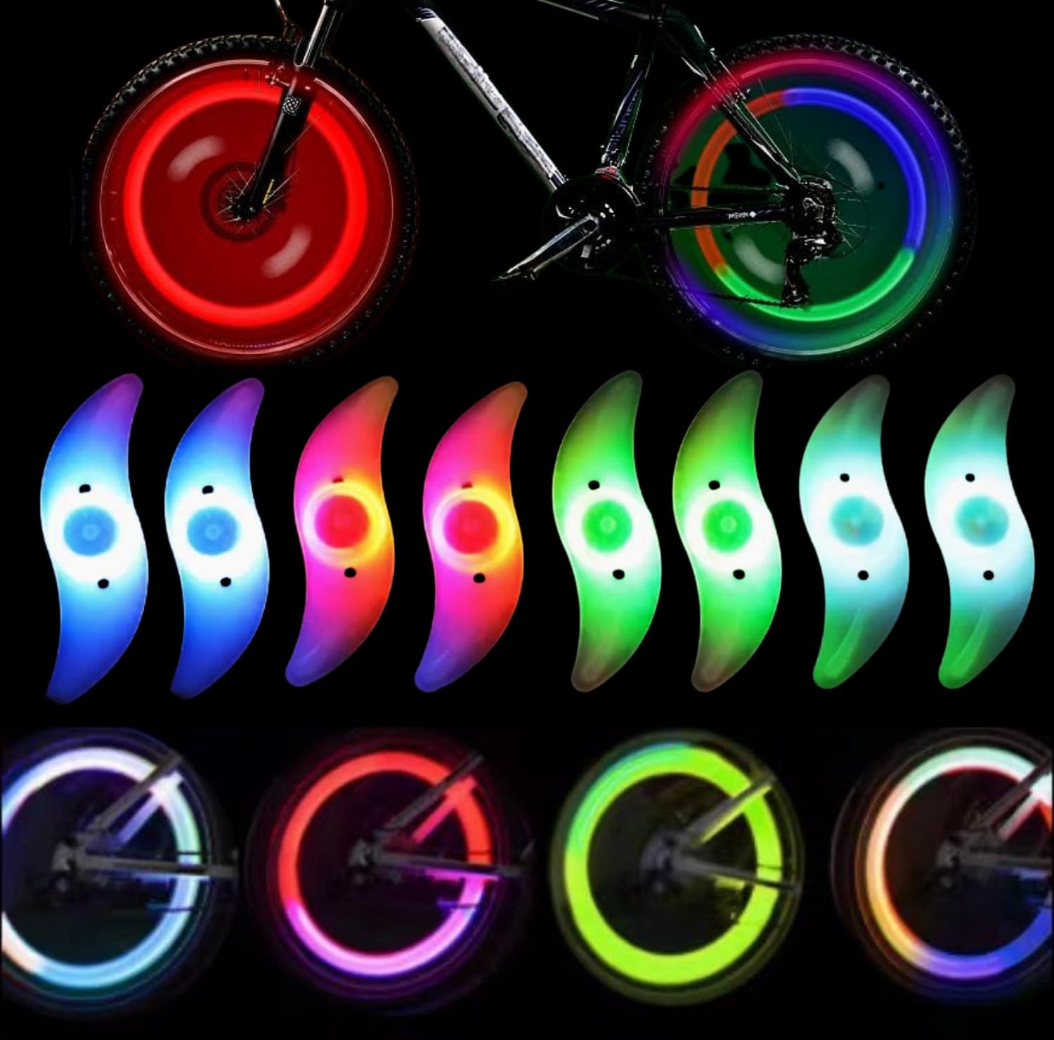 RETZLA 2-Pack LED Bike Wheel Lights - Color Changing Spoke Lights for Kids and Adults - Perfect Bicycle Accessories for Night Riding (Blue & Red) (8 pack)