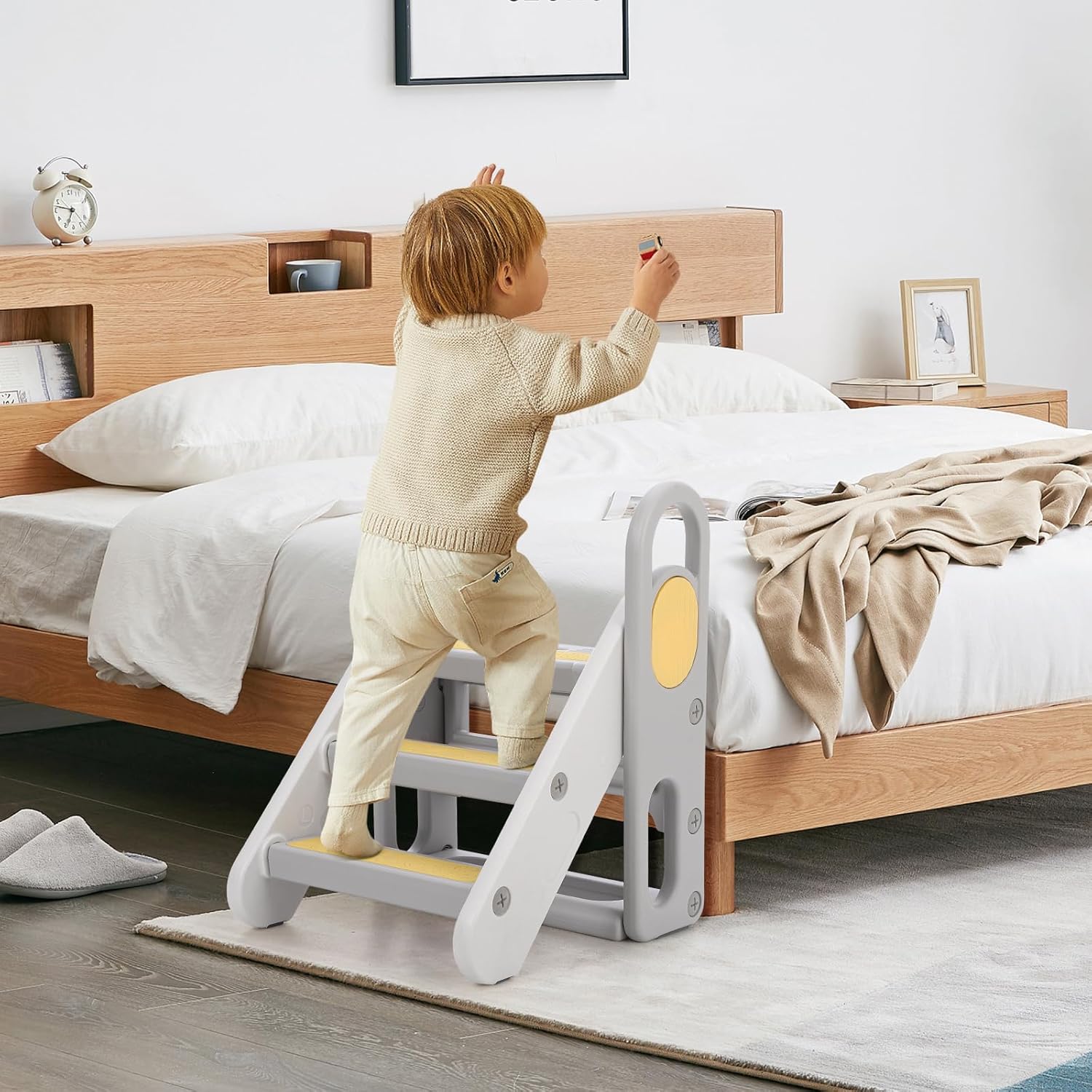 GarveeLife Foldable Step Stool for Bathroom Sink, Toddler Adjustable 3 Steps Stool with Handles, Kids Step Stool for Kitchen Counter, Toilet Potty Training, Anti-Skip Nursery Stepping Ladder Standing