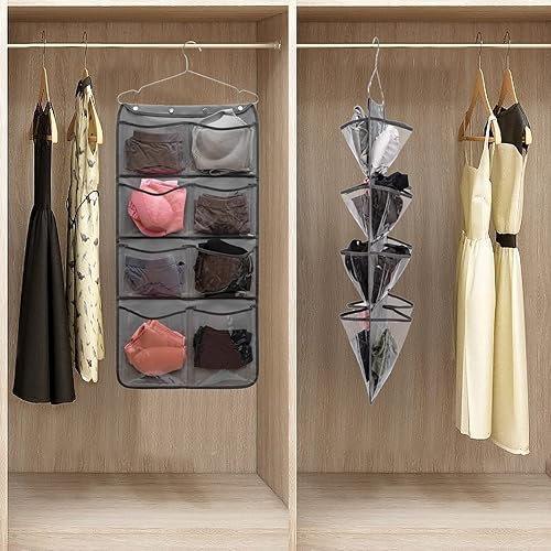 Miniatura 4 de Organizador de armario colgante de doble cara, calcetines duraderos, calcetines, ropa, brasier, bolsa de almacenamiento con 16 bolsillos grandes