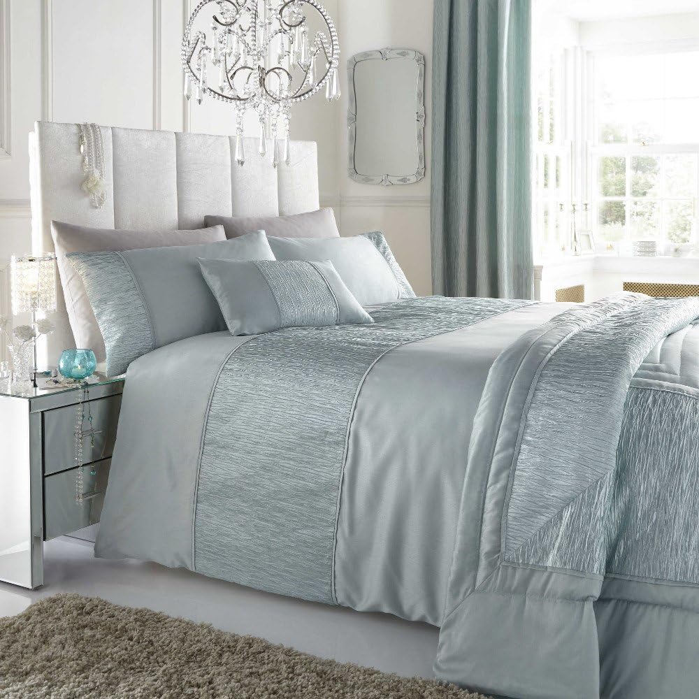Duck Egg Blue King Size Duvet Cover & Pillowcases Set with Crinkle