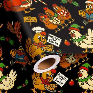 Dtiafu Chicken Christmas Wrapping Paper for Kids Boys Girls - Naughty Chicken Print Gift Wrap with Funny Christmas Words for Birthday Holiday Celebration - Total 28.5sq.ft