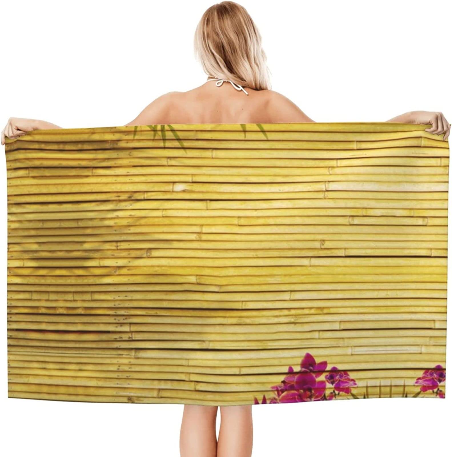 Strandtuch Bambus, Mikrofaser Strandtuch Gelb Handtuch Extra Groß 200x200 cm Badetuch Strandhandtuch Schnell Trocknendes Sandfreies Weiches Saunatuch, reisehandtuch, Badehandtuch