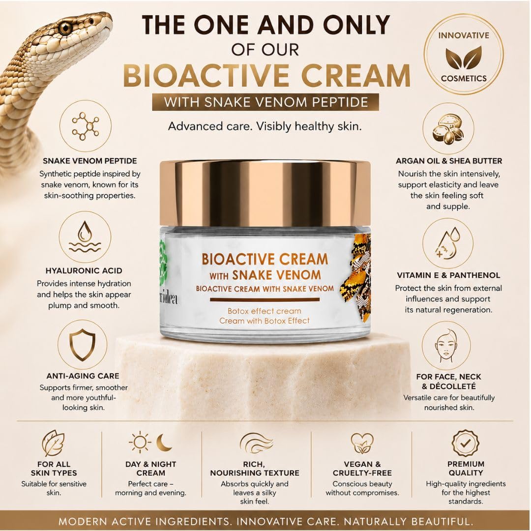 Crema Viso Antirughe Veleno di Vipera con Peptidi Effetto Lifting – Crema Anti-Age Rassodante e Idratante – Aiuta a Ridurre Rughe e Linee di Espressione – Trattamento Viso Quotidiano per Pelle