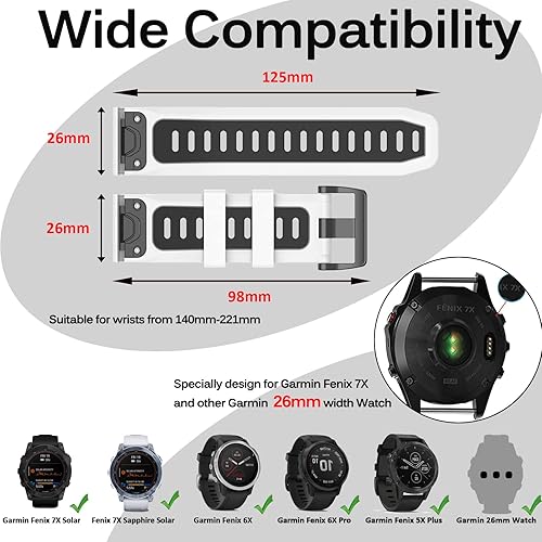 Miniatura 27 de Miimall Correa compatible con Garmin Fenix 7X/6X/5X, correa deportiva de silicona suave de 1.024 in de ancho, impermeable, para Garmin Fenix 7X
