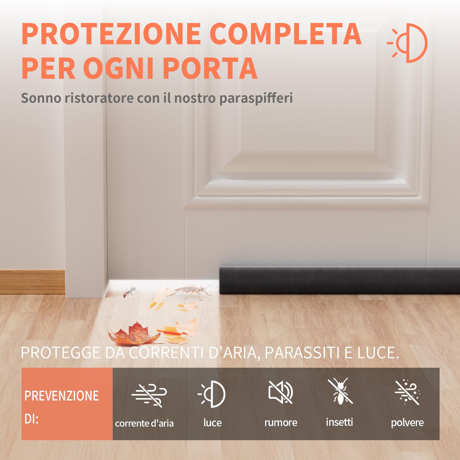 BKSAI Paraspifferi per Porte Paraspifferi Sottoporta | Senza Residui, 90–110 cm, protezione dal freddo, protezione acustica, guarnizione inferiore della porta