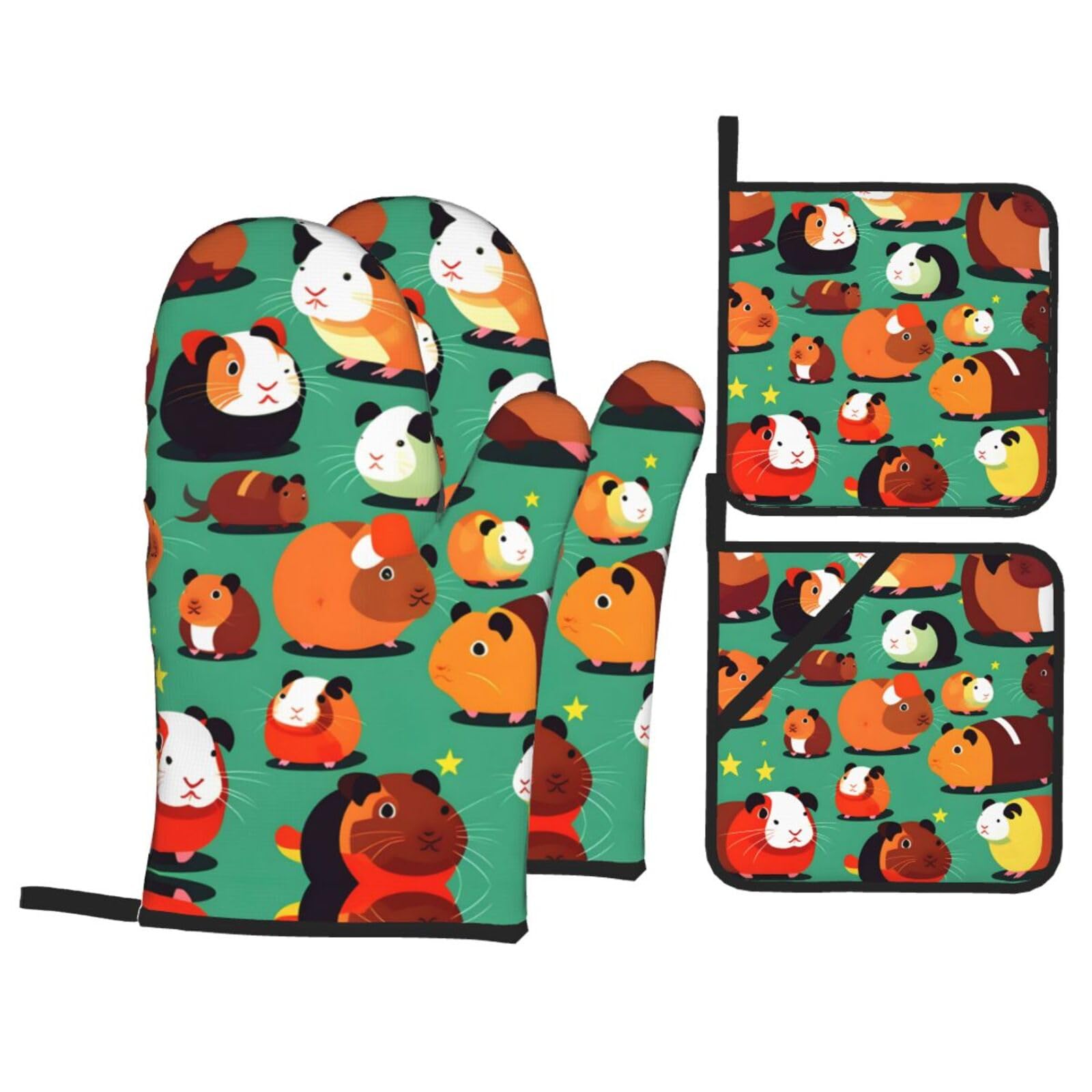 Cute Guinea Pig Print Oven Mitts,Pot Holders, Heat Resistant Oven Mitts Gloves,Hot Pads for Kitchen Cooking Grill