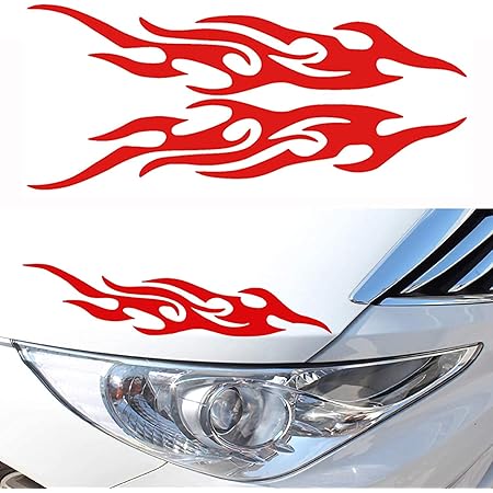 Amazon ファイヤー パターン ドレスアップ ステッカー カッティング 車 バイク トラック 幅28cm X 高さ6cm レッド ステッカー デカール 車 バイク