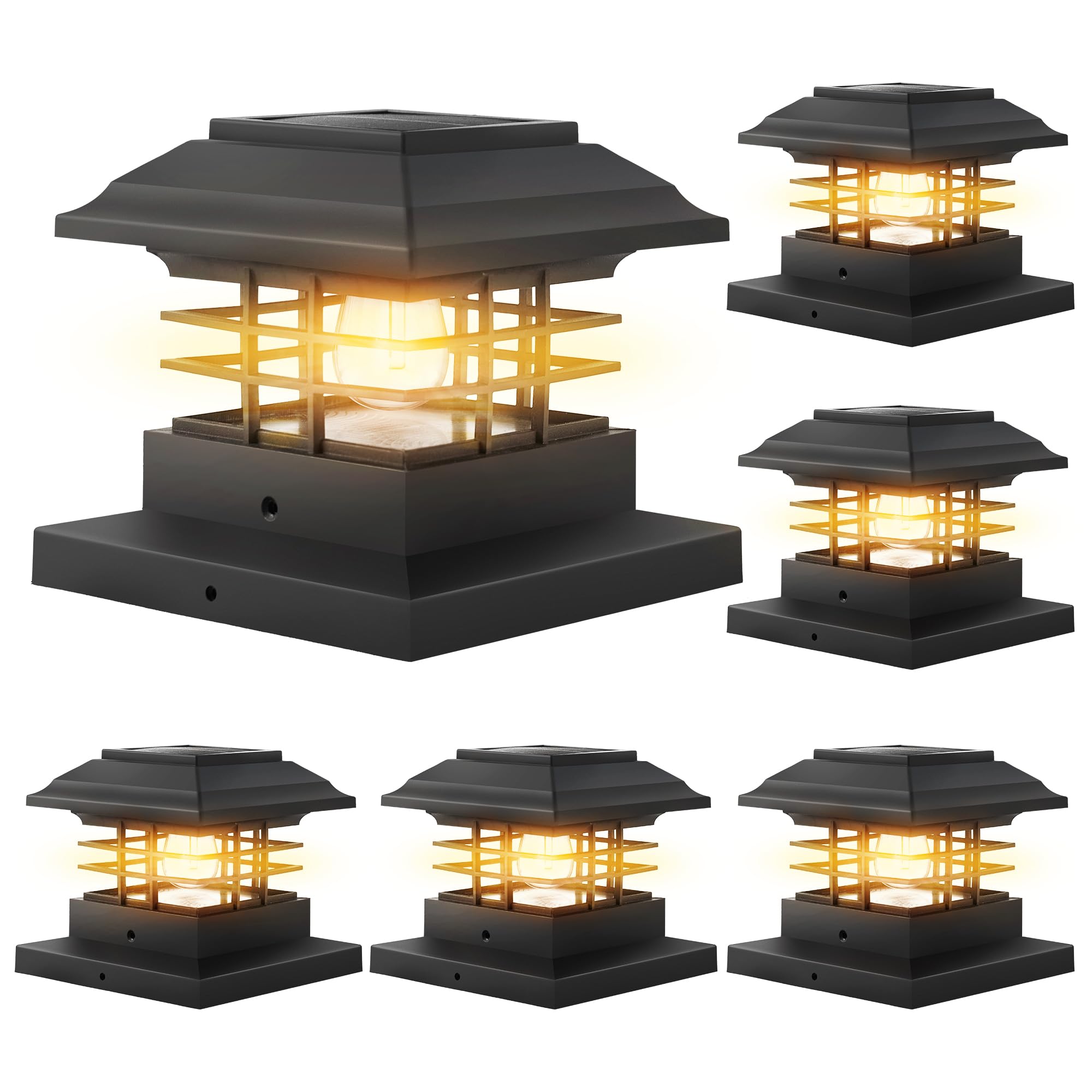 PASAMIC6 Pack Solar Post Cap Lights Outdoor, Fence Post Solar Lights, IP44 Waterproof Fence Lighting Solar Powered Decor for Garden Deck Patio, Fit 4x4, 5x5 or 6x6 Wooden Posts