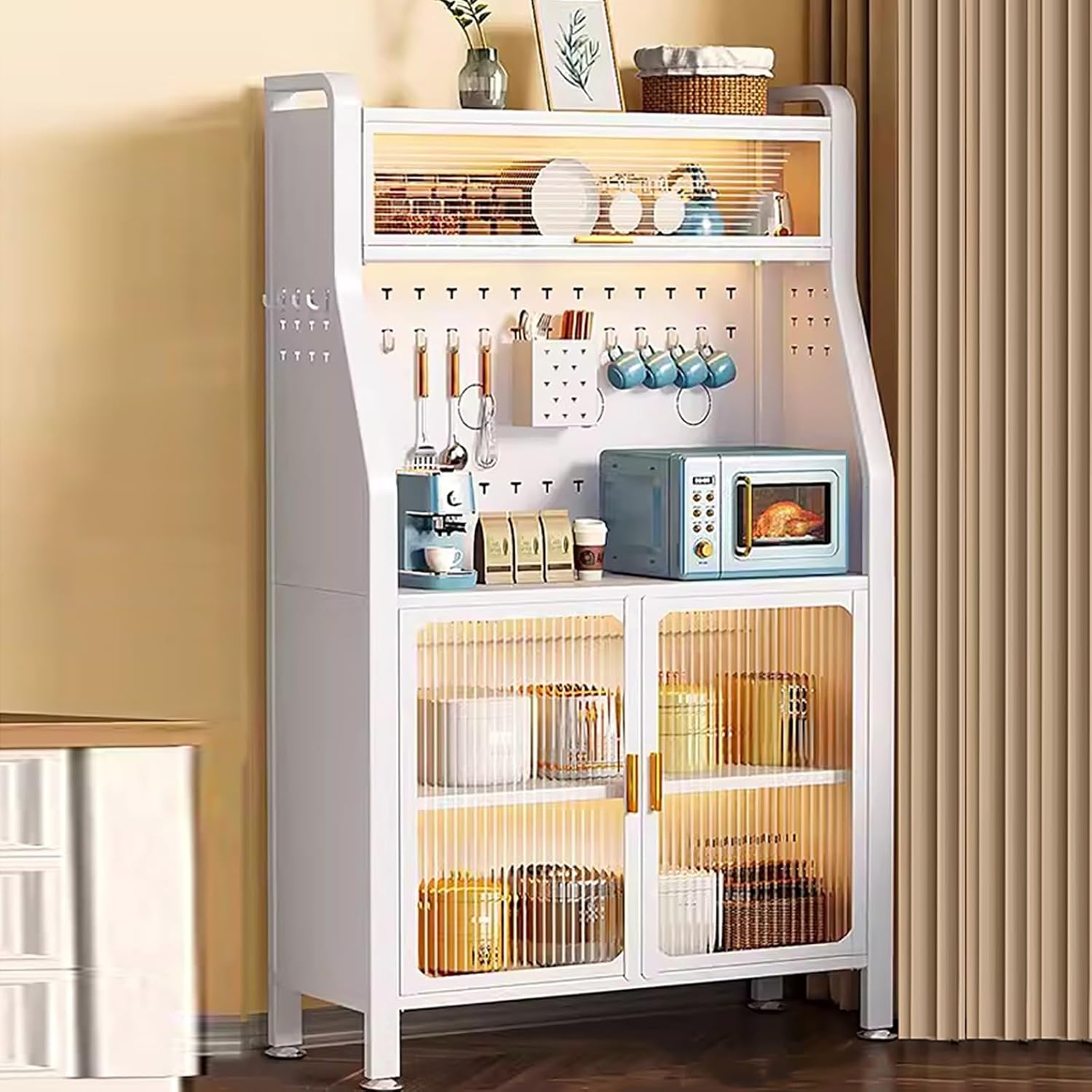 5-Tier Kitchen Baker's Rack with Microwave Stand, Storage Cabinet for Small Appliances, Spices, Pots & Pans - 34in Space-Saving Organizer for Kitchen Storage