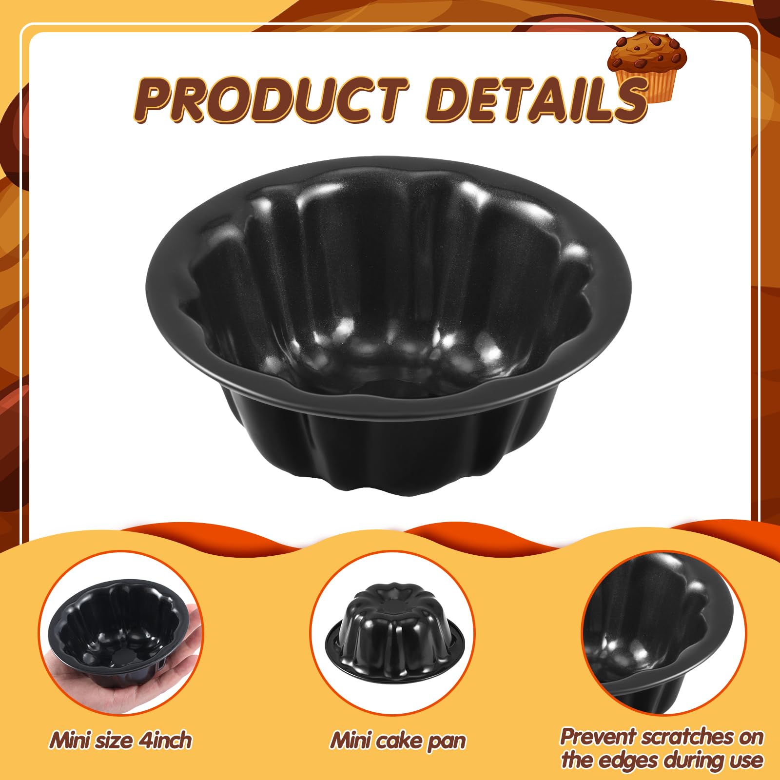 Ctosree 16 moldes para tartas de 4 pulgadas estriados antiadherentes de acero al carbono, tubo de metal, molde para hornear con forma de flor para cupcakes (negro)