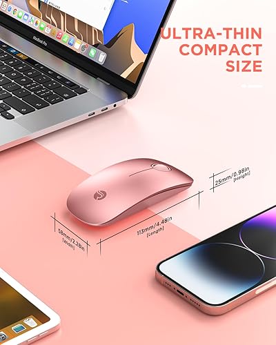 Miniatura 6 de RAPIQUE Ratón inalámbrico Bluetooth (BT5.1+USB), doble conectividad, clic silencioso, baja potencia y 1600 DPI, mouse inalámbrico portátil para Mac,