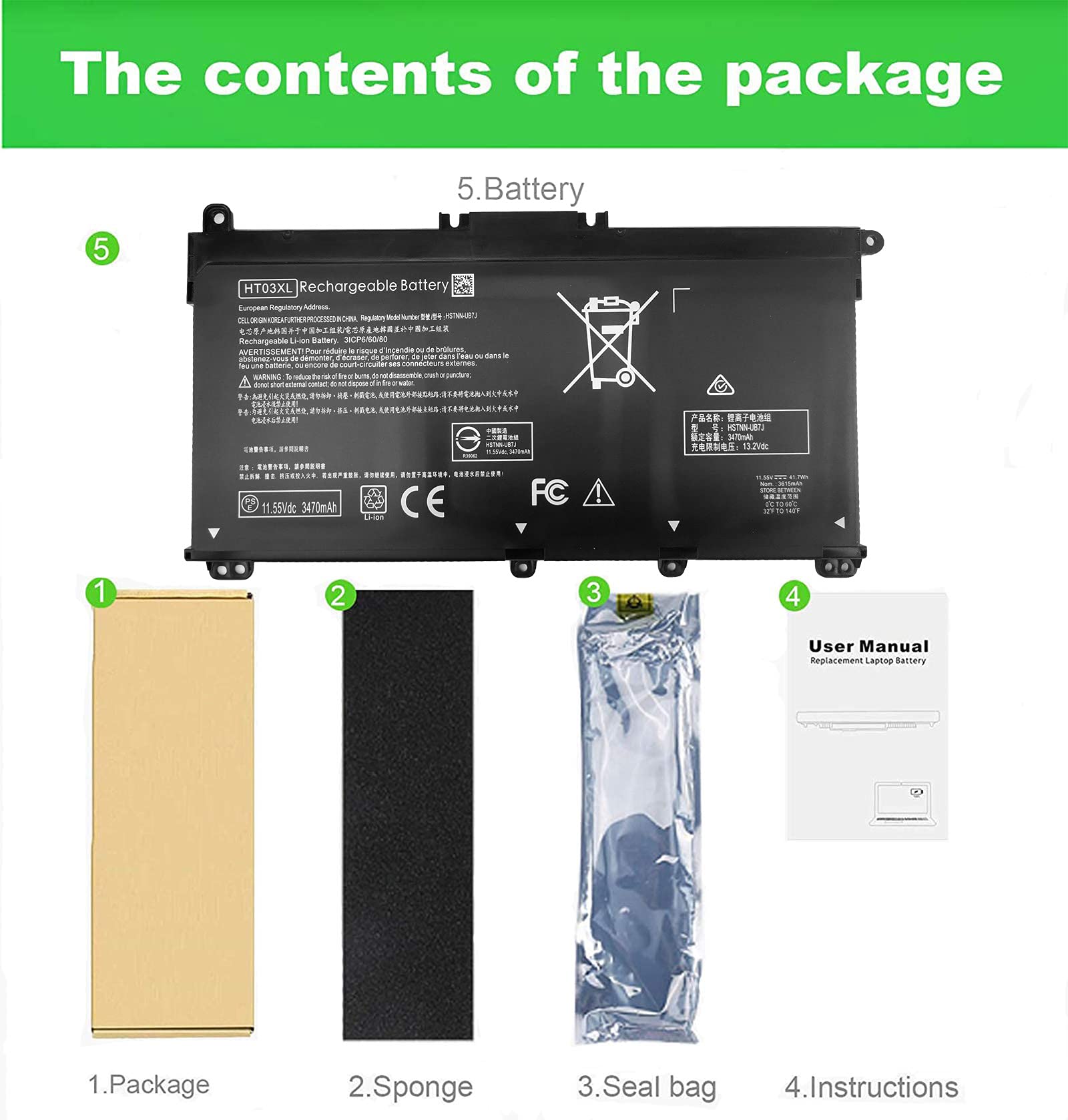 Batterie HT03XL pour HP Pavilion 15-CS 15-DA 15-DB 17-CA 17-BY 15-CS0053CL 15-cs1063cl 15-da012dx 15-da1005dx 15-db0011dx 17-ca0013ng 17-ca0010cy 17-by1053dx 17-by1033dx L11119-855 L11421-542 L11421